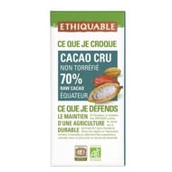 Chocolat noir 70% cacao cru equateur bio 80g