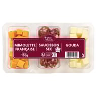 Trio dès 150g : mimolette  française / saucisson / gouda