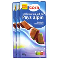 Cora chocolat au lait du pays alpin 3x100g
