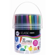 Seau de 50 feutres pointe large 25 couleurs assorties