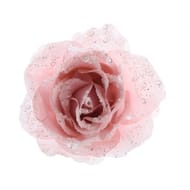 Rose sur clip avec paillettes dia14x8.5cm rose poudre
