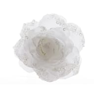 Rose blanche à paillettes  sur clip