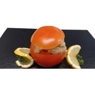 Tomates farcies au lieu noir et cabillaud