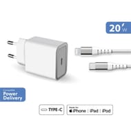 Force power lite chargeur secteur 20w power delivery+câble renforcé usb c/lightning FPLICS20WCBLCMFI
