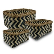 Panier de rangement en bambou tressé motif noir x3