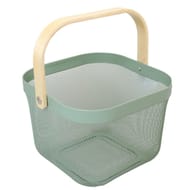 Panier carré grille métal vert nature avec anse bois 25 cm