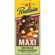 Poulain maxi tablette chocolat noir feuillette&noisettes entieres 190g