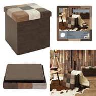 Coffre pouf pliable patchwork pu marron