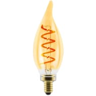 Ampoule filament torsade verre ambre forme flamme coup de vent