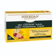 Herbesan miel + gelée royale + acérola + pollen + pamplemouse + propolis - 20 ampoules 15ml