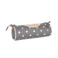 Trousse ronde petits pois gris/dore