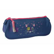 Trousse triangulaire chat bleu/rose