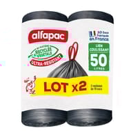 Alfapac lot 2x 10 sacs poubelle 50l à lien coulissant ultra-résistant
