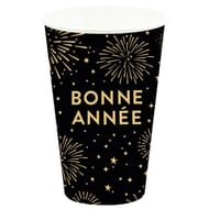 10 gobelets en carton 35cl noir bonne année or brillant