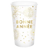 10 gobelets en carton 35cl blanc bonne année or brillant