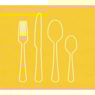 20 serviettes 33x33 cm couverts blanc fond jaune