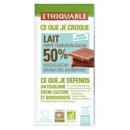 Ethiquable chocolat lait 50% cacao Madagascar bio 100g