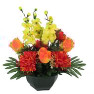 Delphinium chrysantheme rose en coupe 025X35cm  artificielle - jaune/orange