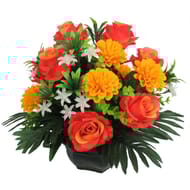 Rose zinnia x24 artificielle en coupe orange