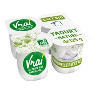 Vrai yaourt bio nature au lait de vache biologique 4x125g