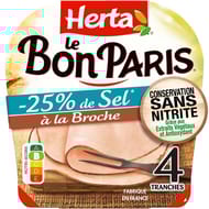 Herta jambon à la broche réduit en sel sans nitrite 4 tranches 140g