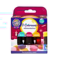 Sainte Lucie Assortiment de 3 colorants alimentaires  R.V.J. 3 flacons 12 ml