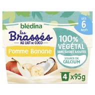 Bledina brassé banane 100% végétal au lait de coco 4x95g