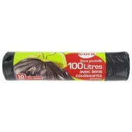 Cora sacs poubelles x10 liens coulissants 100l