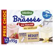 Blédina les brasses prix choc fraise/vanille 12x95g dès 6mois