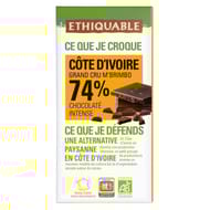 Ethiquable chocolat noir 74% cacao Côte d'Ivoire bio 100g