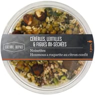 Céréales et lentilles figues noisettes houmous roquette 250g