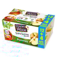 Charles & Alice pomme sans sucre ajouté 12x100g +4ofts
