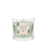 Verre transparent rempli de bougie cire coloree 100 grs - parfum amand