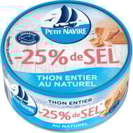 Petit Navire thon entier naturel 25% de sel démarche responsable 112g