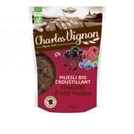 Charles vignon muesli bio croustillant chocolat fruits rouges 375g