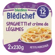 Bledina blédichef petits morceaux spaghettis et crème de légumes dès 12 mois 2x230g