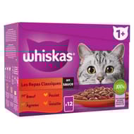 Whiskas Pâtée pour chat sachets fraîcheur repas classiques en sauce 12x85g