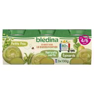 Bledina pots petits pois / haricots verts / epinards 3x130g des 4/6 mois