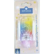 Chiffre plastique avec led N°5 et 4 bougies blanches
