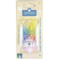 Chiffre plastique avec led N°9 et 4 bougies blanches
