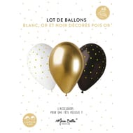 6 ballons 33cm noir pois or /blanc pois or/ or