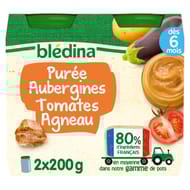 Bledina pots purée aubergines tomates agneau 2x200g