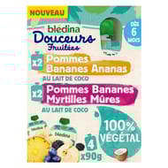 Blédina gourdes fruits douceurs fruitées 100% végétal 2 pommes bananes 360g