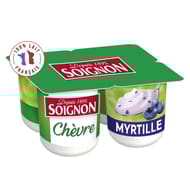Soignon yaourt brassé au lait entier de chèvre sucré avec morceaux de myrtilles 4x125 g