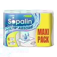 Sopalin essuie tout ultra absorbant blanc 6=12 rouleaux