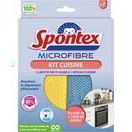Spontex kit de 2 lavettes microfibre cuisine