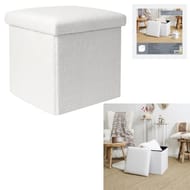 Coffre pouf pliable bouclette blanc