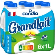 Grandlait lait demi-écrémé bouteille 6x1l
