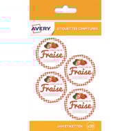 20 étiquettes confitures de fraise 47,5 mm