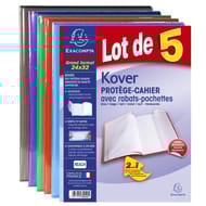 Exacompta kover lot de 5 protège-cahiers translucides couleurs assorties 240x320